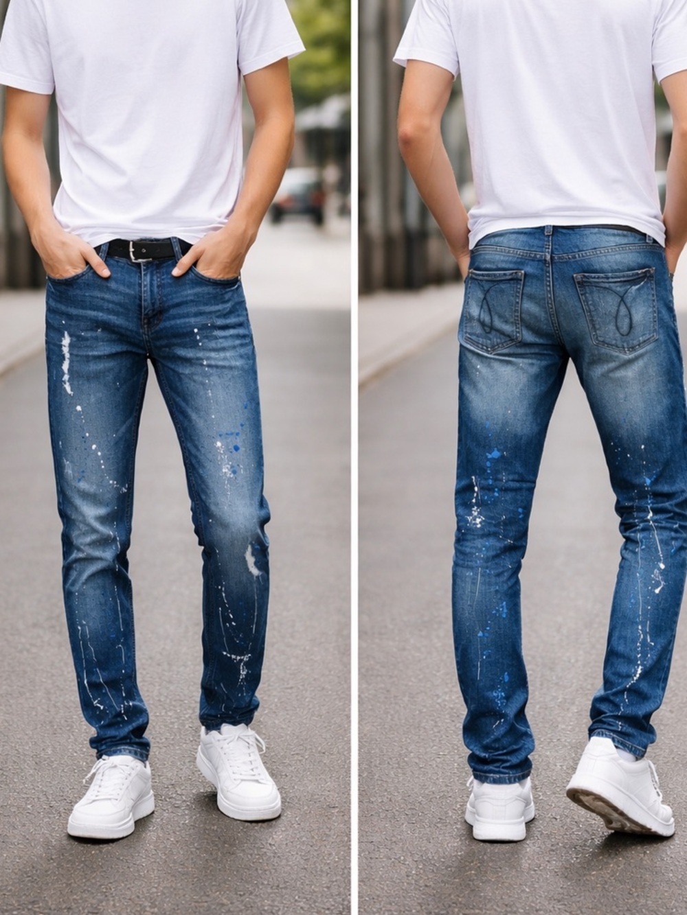 Calvin Klein Blue Straight Leg Jeans with Distressed Details